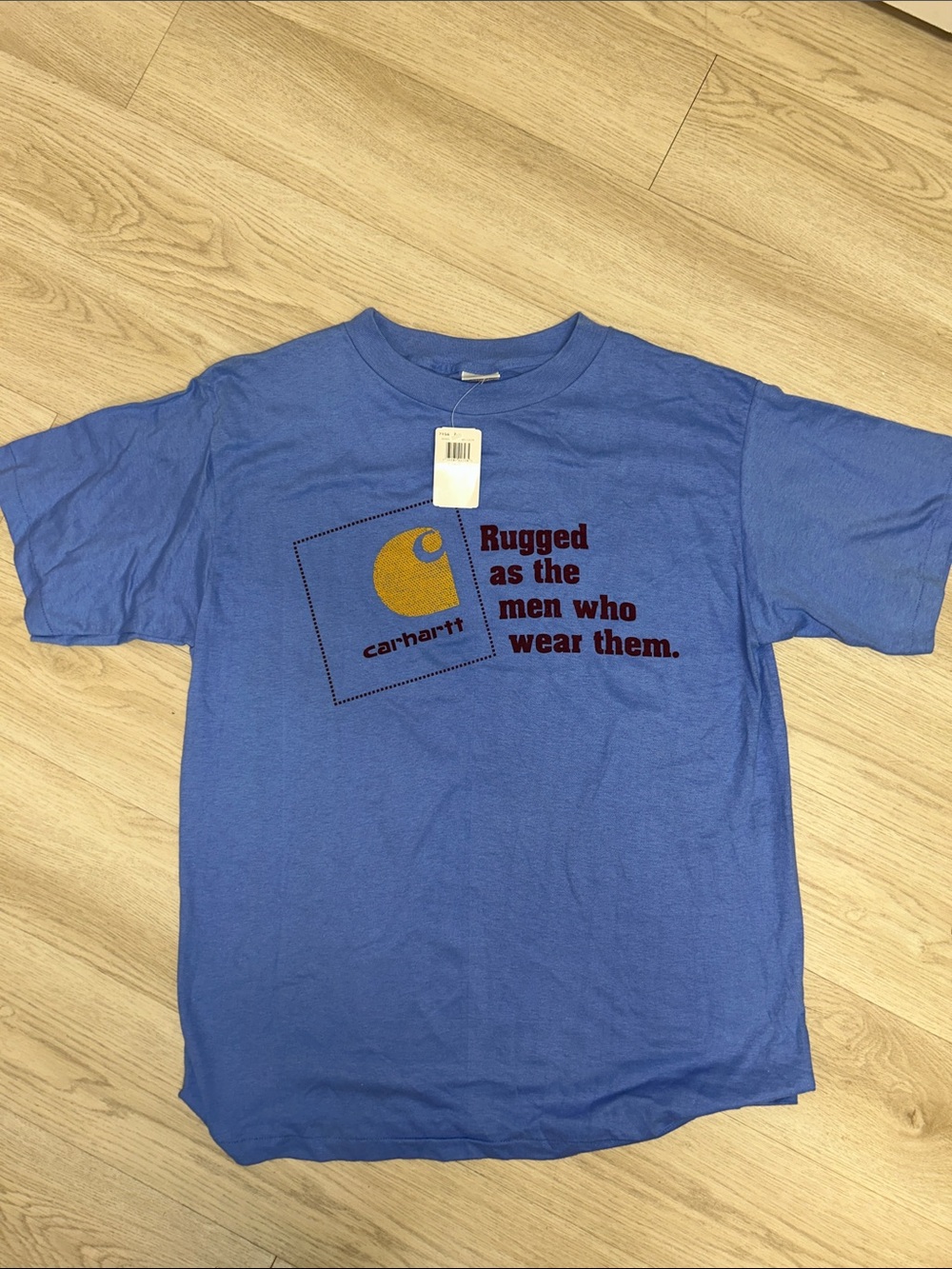 Carhartt Blue Tee with Yellow Crest and Maroon Text